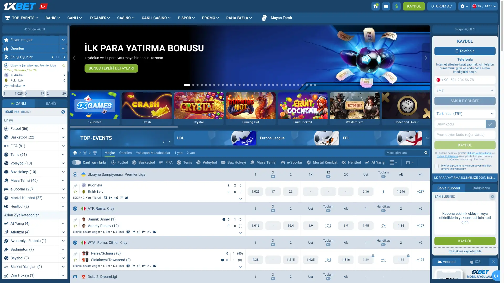 1xBet ana sayfasını ziyaret et, geniş oyun seçeneklerini gör.