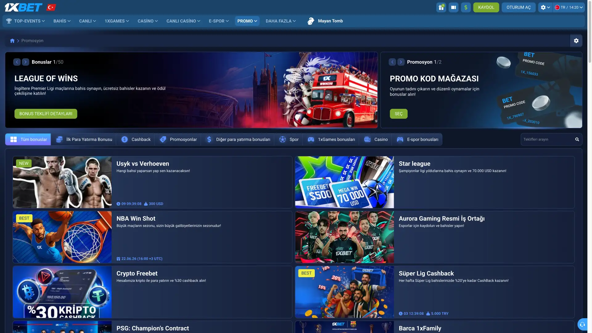 1xBet promosyonlar sayfasına gir, en iyi bonusları kap.