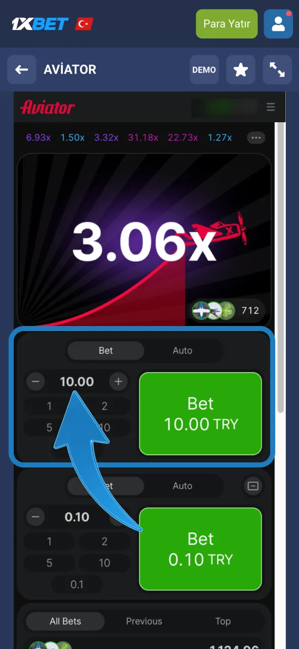 1xBet oyununda bahis miktarını belirle, kazanmaya başla.