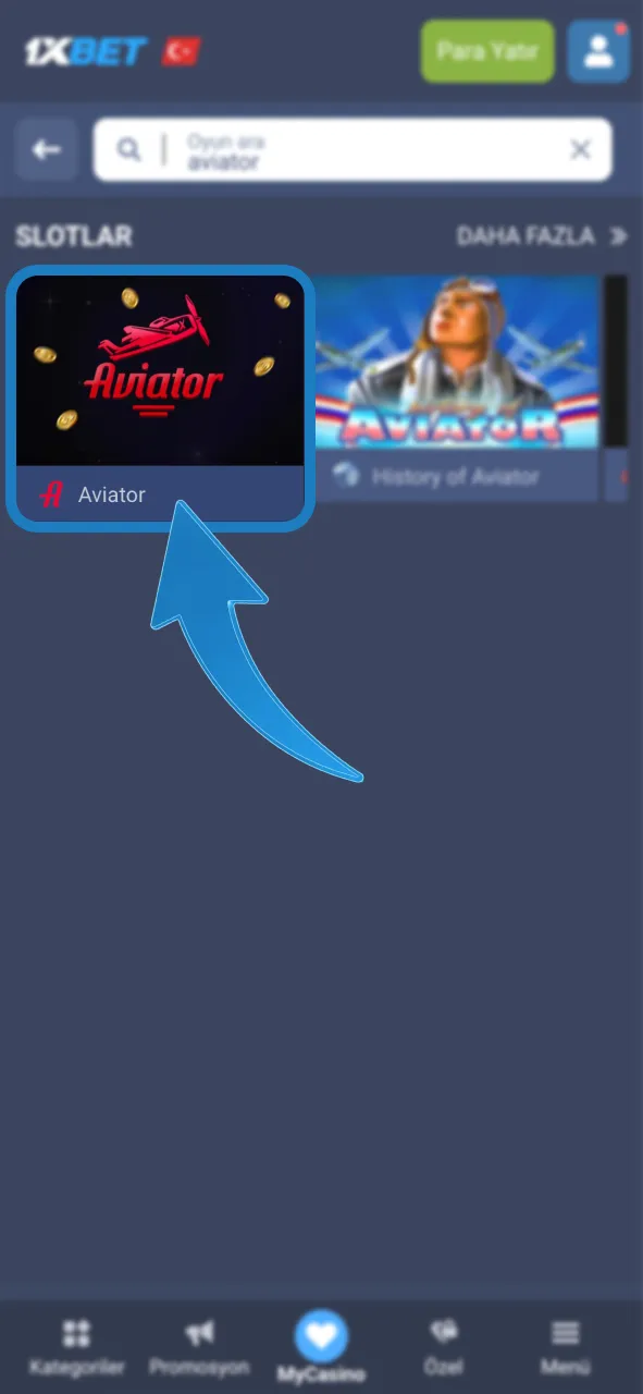 1xBet arama çubuğuna Aviator yaz, eğlenceye hemen başla.