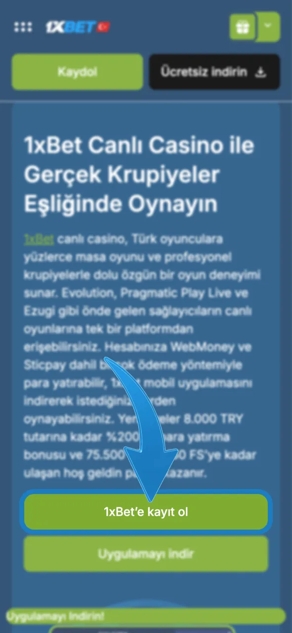 1xBet kayıt ol butonuna tıkla, üyelik formunu hemen doldur.