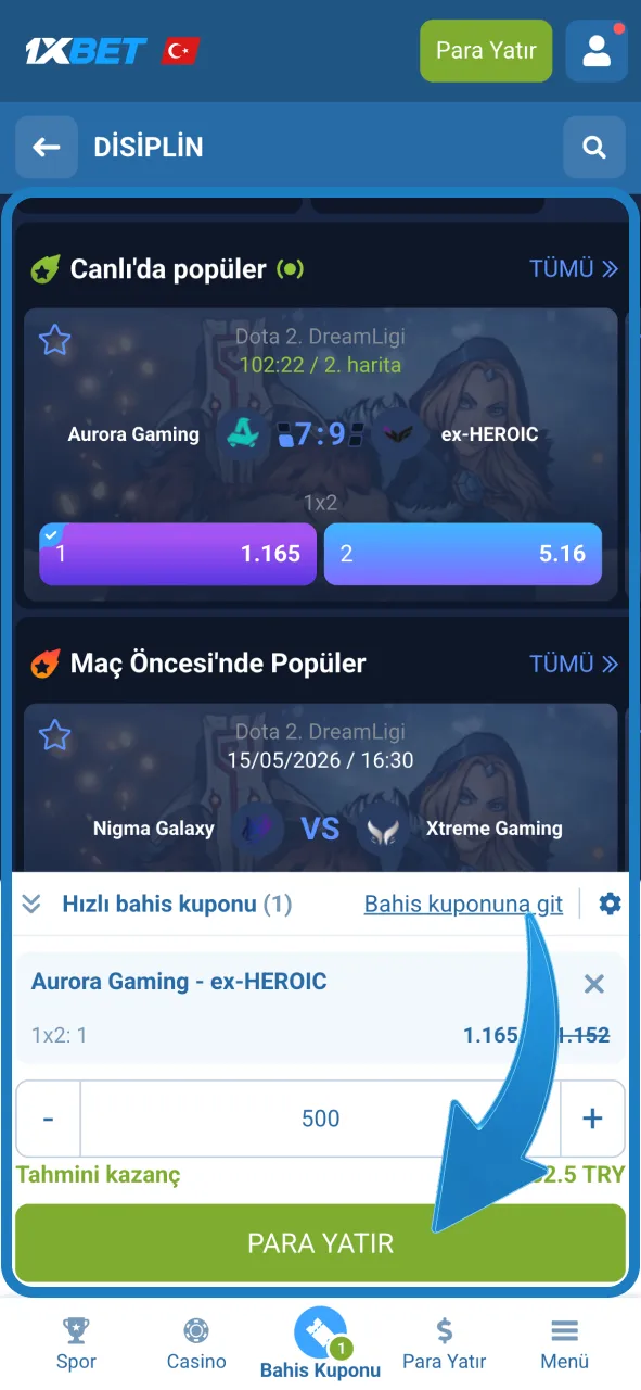1xBet platformunda istediğin maçı seç, bahsini hemen yap.