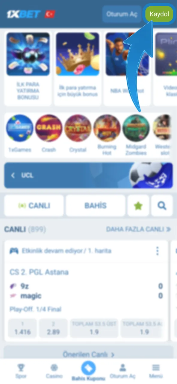 1xBet kayıt ol butonuna tıkla, üyeliğini hızlıca başlat.