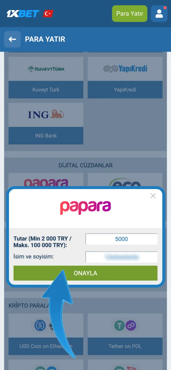1xBet hesabına Türkiye’ye özel ödeme yöntemleriyle bakiye yükle.