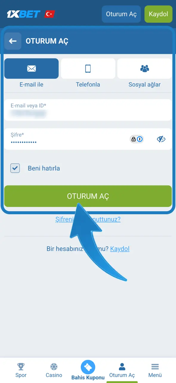 1xBet hesabına giriş yap veya hemen yeni üyelik oluştur.