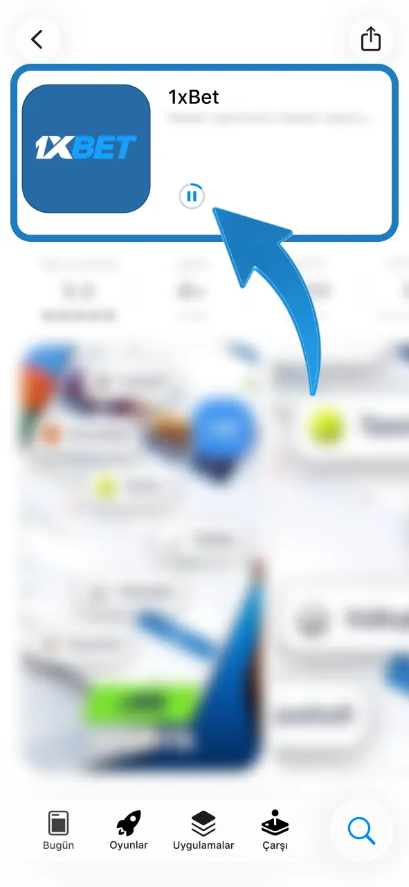 1xBet uygulaması otomatik kurulurken kısa bir süre bekle.